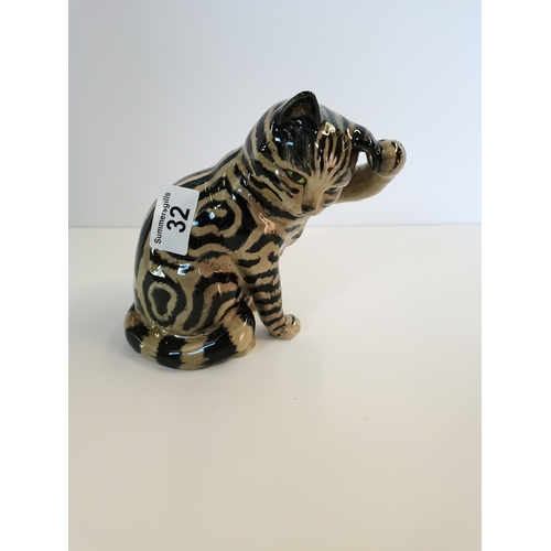 32 - Beswick Grey Swiss roll striped cat scratching ear No. 1877