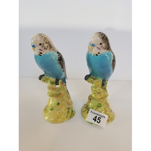 45 - 2 x blue Beswick budgies