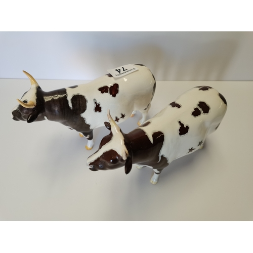 74 - 2 x Beswick Ayrshire bulls white hills mandate (one small restoration)