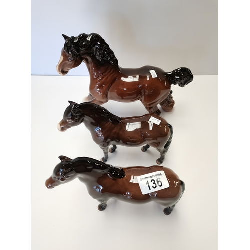 136 - Beswick - Large cantering Shire, plus 2 x Exmoor Pony (all minor repair)