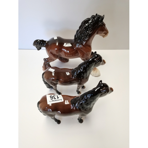 136 - Beswick - Large cantering Shire, plus 2 x Exmoor Pony (all minor repair)