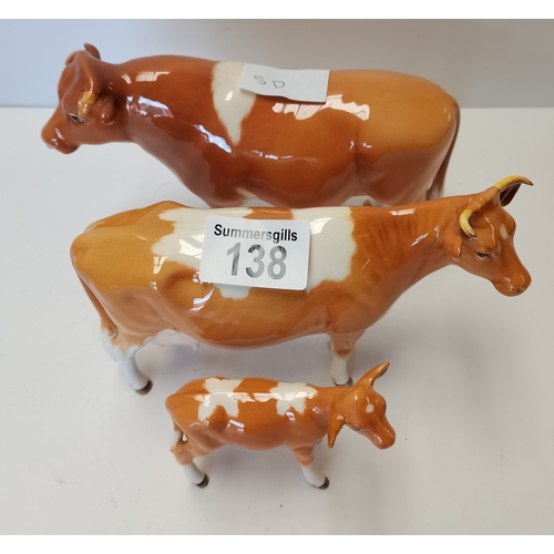 138 - Beswick Guernsey family - Bull, Cow and Calf tiny repairs mainly to cow and calf