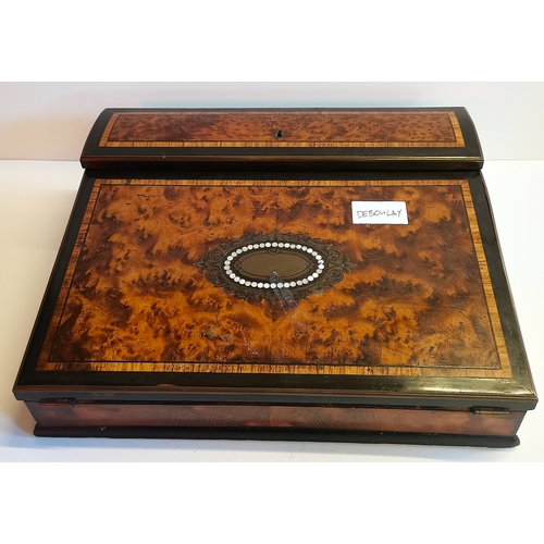 445 - Victorian walnut writing slope with Mother of Pearl inlay