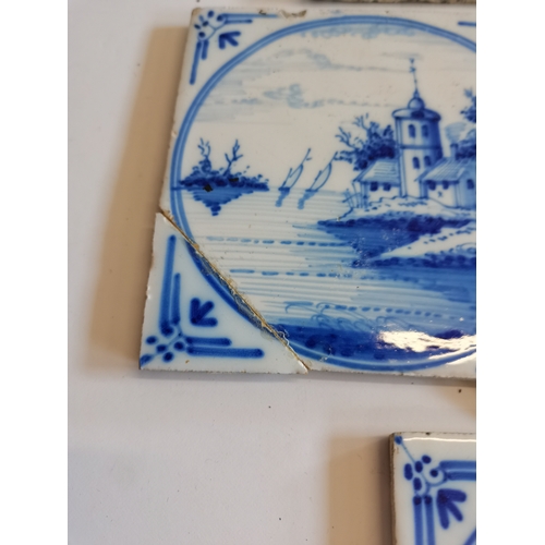 536 - 5 x Blue and white Dutch tiles (all cracked) plus 2 animal tiles