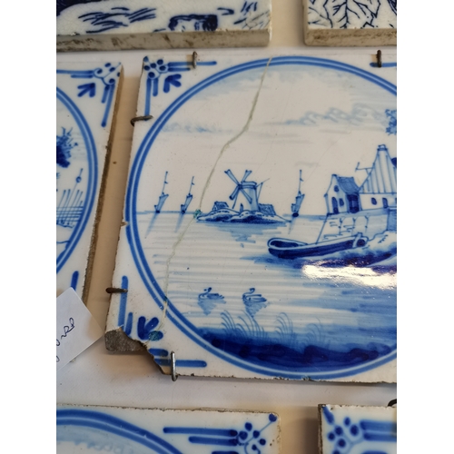 536 - 5 x Blue and white Dutch tiles (all cracked) plus 2 animal tiles