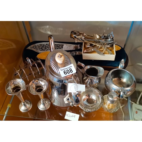 608 - Collection of silver and plated items