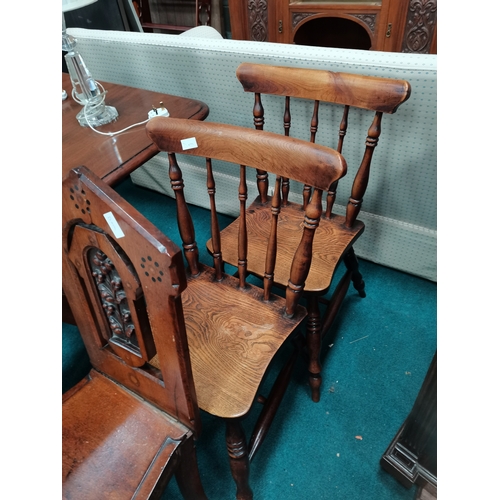 1066 - Childs chair, hall chair and 2 spindle back antique chairs