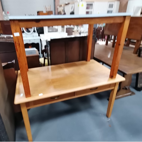 1163 - Painted oak chest, kitchen table and desk