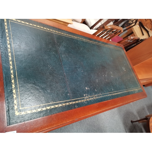 973 - Antique Mahogany pedestal desk 1.5m x 75cm x 75cm with blue leather