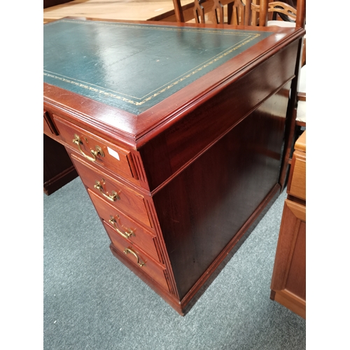 973 - Antique Mahogany pedestal desk 1.5m x 75cm x 75cm with blue leather