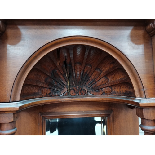 1046 - An Antique oak large Arts and Crafts style sideboard with mirror back and decorative panelling