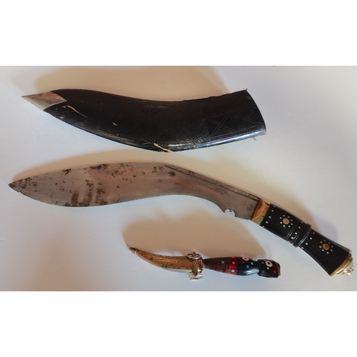 707b - Gurkha knife with lion head decoration plus small continental knife