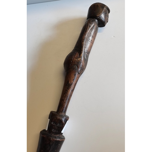 429 - Eqyptian pin head carved wooden club 80cm long