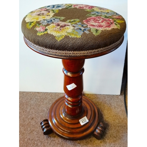 432 - Victorian Mahogany music stool with tapestry seat