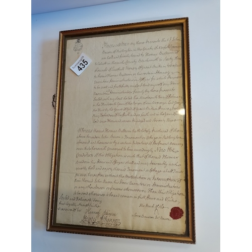 435 - Old Mounted legal document plus oil painting by B Allerton