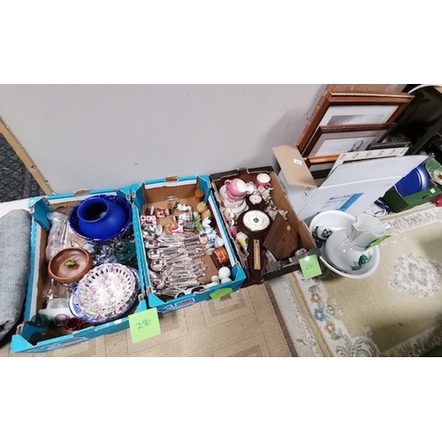 290 - Misc items incl pictures, jug and bowl, rug, cutlery etc