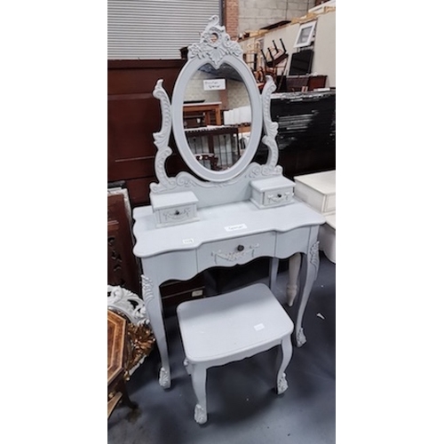 1175 - Painted grey dressing table and stool