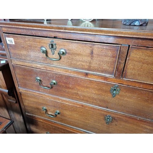 755 - Victorian Mahogany 5ht Chest 1m x 50cm