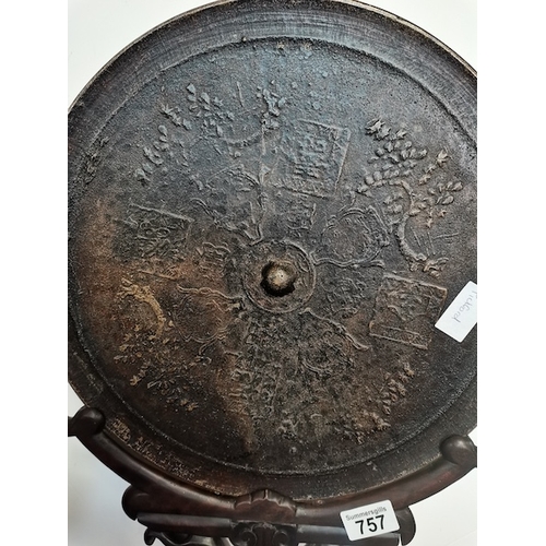 757 - Chinese bronze style dish etc. 35cm