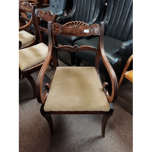 908 - Set of 6 regency mahogany sabre legged dining chairs