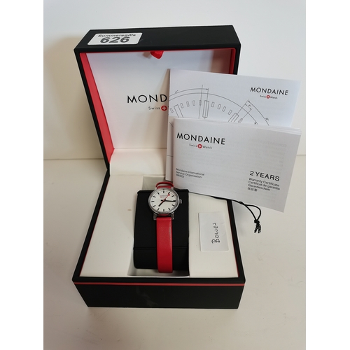 626 - Ladies Mondaine wrist watch with box (needs battery)