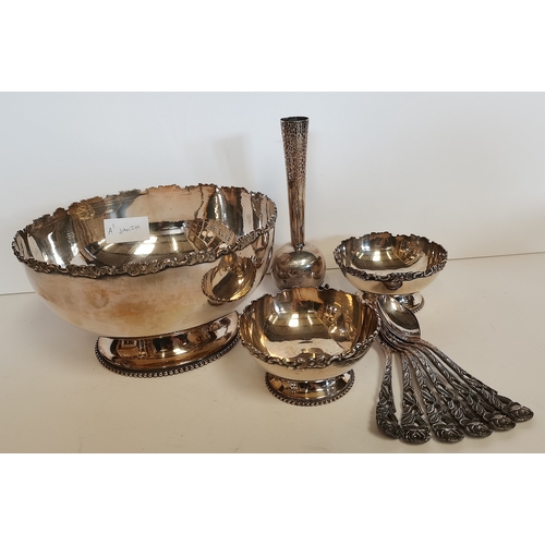 631 - Plated bowl, vase, spoons and dishes