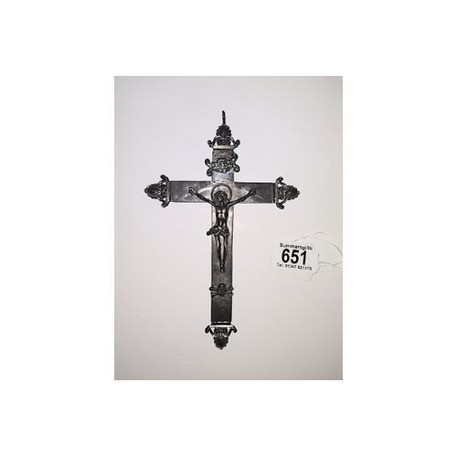 622 - Antique Venetian Silver Cross with hallmarks Venice and 800/1000 with skull and crossbone decoration... 