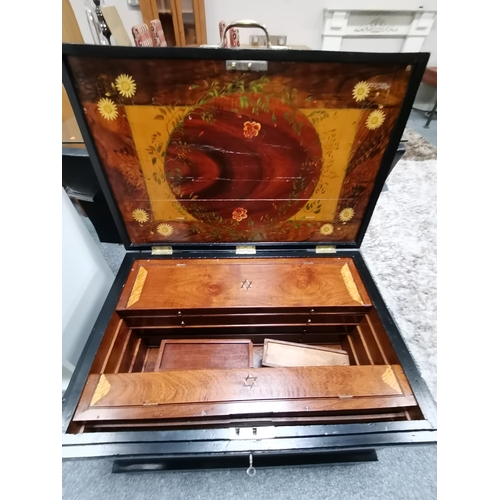 380 - Antique quality joiners work chest with floral decoration