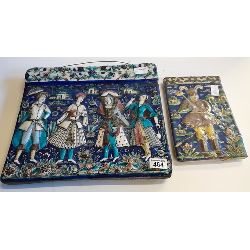 464 - Dutch style pottery wall plaques 38cm x 32cm + 26cm x 17cm (repaired)