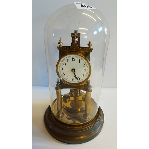 466 - Brass clock in glass dome