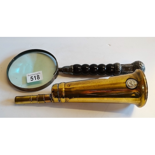 518 - Brass bugal and magnifying glass