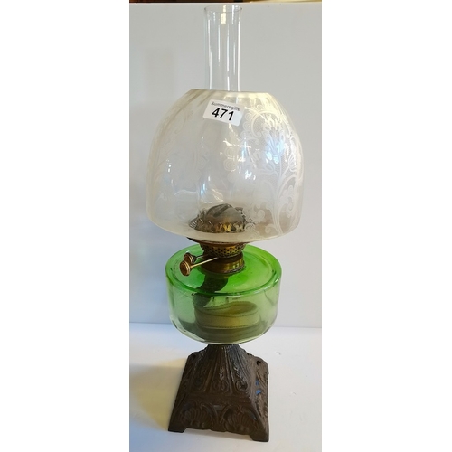 471 - Victorian green glass oil lamp