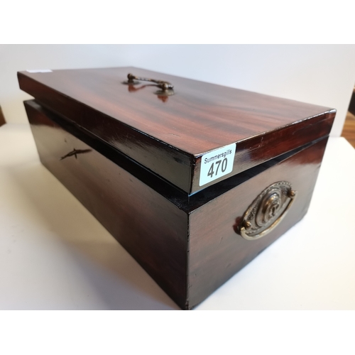 470 - Antique Mahogany box with metal storage tins inside