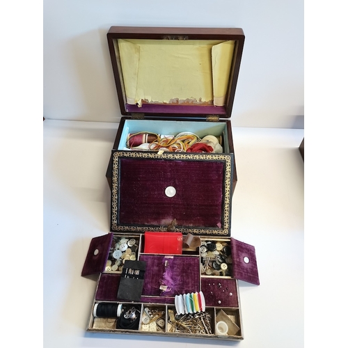 475 - 3 Antique needlework boxes and contents