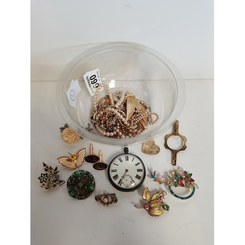 660 - Silver London B pocket watch and miscellaneous costume jewellery