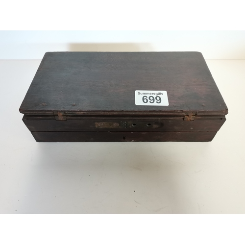 699 - Antique mahogany and brass box