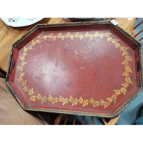 937 - Antique 80cm Tray wooden and painted marked 