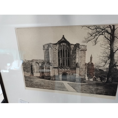 953 - 4 x Engravings Kirkstall Abbey etc.