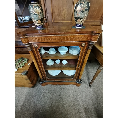 762 - Antique Walnut and inlaid Edwardian display cabinet (exc. Condition)