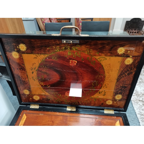 380 - Antique quality joiners work chest with floral decoration