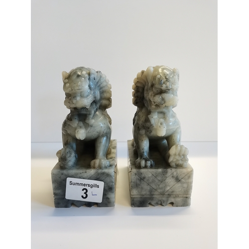 3 - Pair of soapstone temple-lions, late 19th Century Chinese