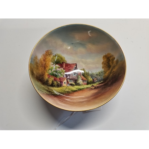 191a - Royal Worcester 18cm diameter bowl with cottage decoration R Rushton and marked cropthorne ( ex. Con... 