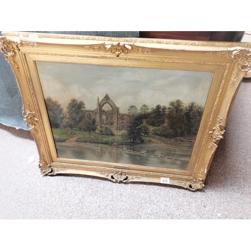 476 - Bolton Abbey oil painting in gilt frame