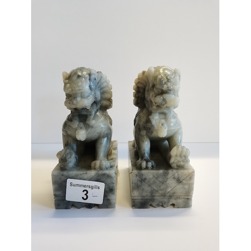 3 - Pair of soapstone temple-lions, late 19th Century Chinese