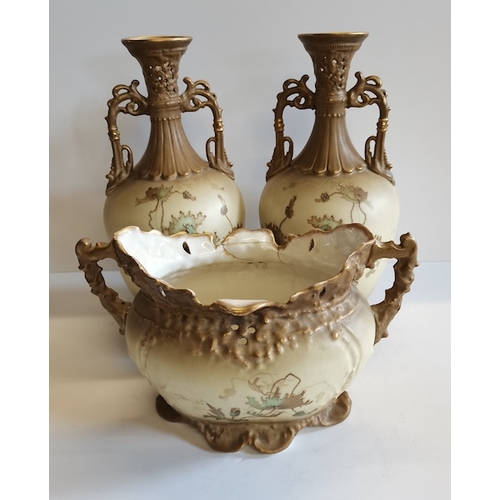 97 - 2 Worcester Style Vases and basket ( basket d/d )