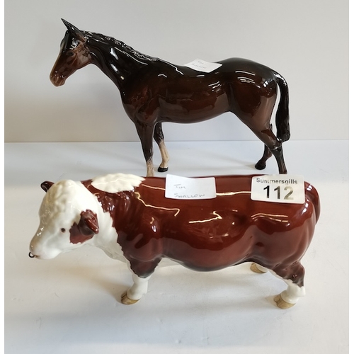 112 - Beswick Horse & Beswick style Bull (no markings)