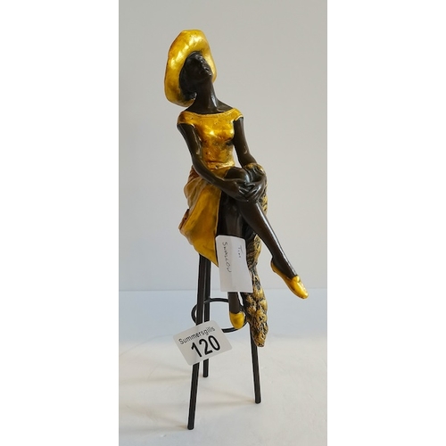 120 - Modern Bronze Lady on a Stool (with foundry mark)