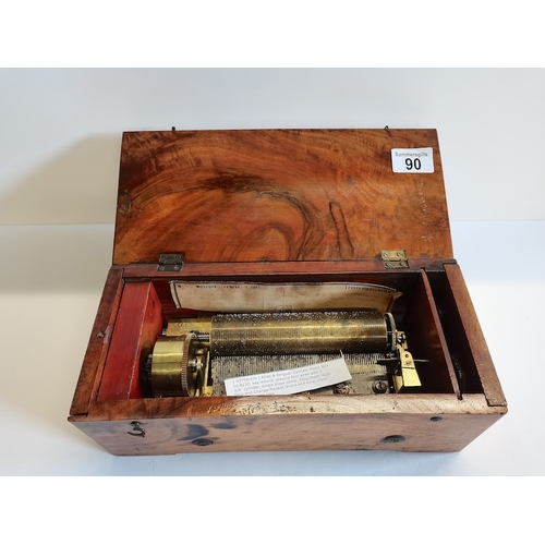 90 - Alliez & Berguer Geneve Cylinder Music Box no 8132 key wound playing 4 aires in walnut caseand 3/4