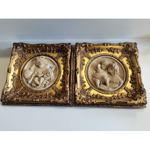 94 - 2 Marble Cherub Wall Plaques