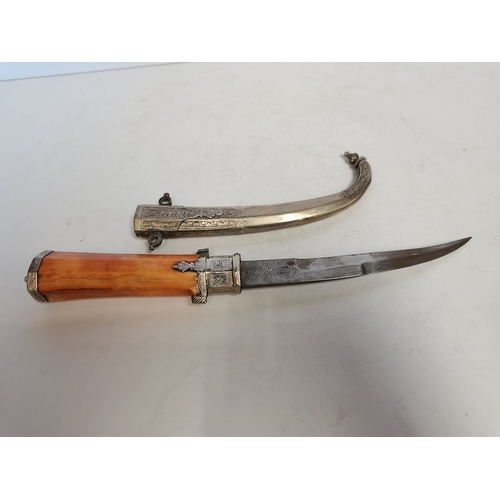 385 - Indian silvered small dagger